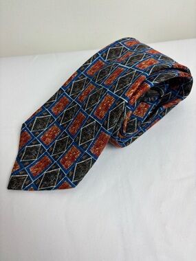 Valentino Silk Tie in Multicolor Geometric In Blue, green And Gold Pattern